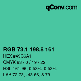カラーコード: RGB 73.1 198.8 161 | qconv.com