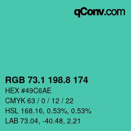 カラーコード: RGB 73.1 198.8 174 | qconv.com