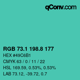 カラーコード: RGB 73.1 198.8 177 | qconv.com