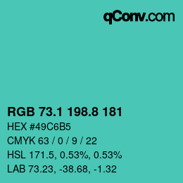 カラーコード: RGB 73.1 198.8 181 | qconv.com