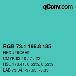 カラーコード: RGB 73.1 198.8 185 | qconv.com
