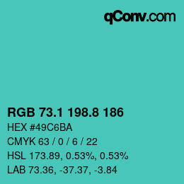 カラーコード: RGB 73.1 198.8 186 | qconv.com