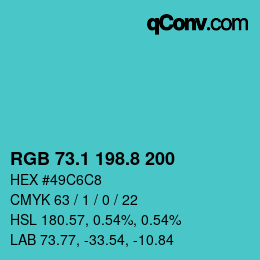 カラーコード: RGB 73.1 198.8 200 | qconv.com
