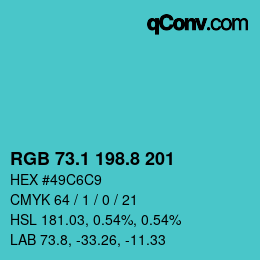 カラーコード: RGB 73.1 198.8 201 | qconv.com