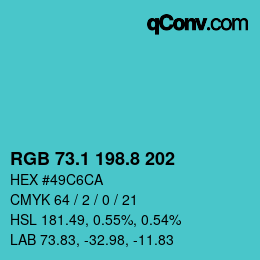 Color code: RGB 73.1 198.8 202 | qconv.com