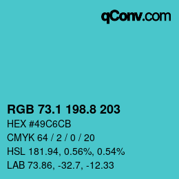 Farbcode: RGB 73.1 198.8 203 | qconv.com
