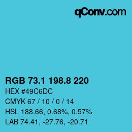 カラーコード: RGB 73.1 198.8 220 | qconv.com