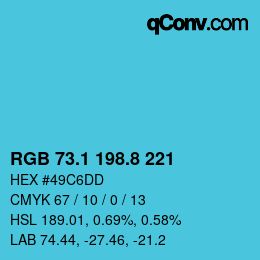 カラーコード: RGB 73.1 198.8 221 | qconv.com