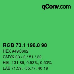 カラーコード: RGB 73.1 198.8 98 | qconv.com
