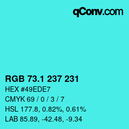 カラーコード: RGB 73.1 237 231 | qconv.com