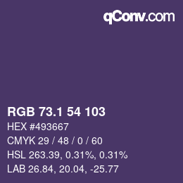 カラーコード: RGB 73.1 54 103 | qconv.com