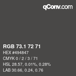Color code: RGB 73.1 72 71 | qconv.com