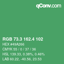 カラーコード: RGB 73.3 162.4 102 | qconv.com