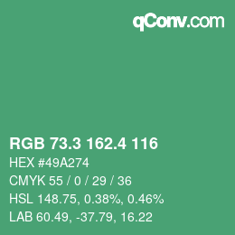 カラーコード: RGB 73.3 162.4 116 | qconv.com