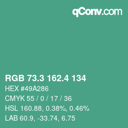 カラーコード: RGB 73.3 162.4 134 | qconv.com