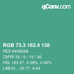 カラーコード: RGB 73.3 162.4 138 | qconv.com