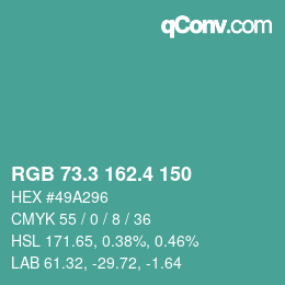 カラーコード: RGB 73.3 162.4 150 | qconv.com