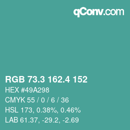 カラーコード: RGB 73.3 162.4 152 | qconv.com