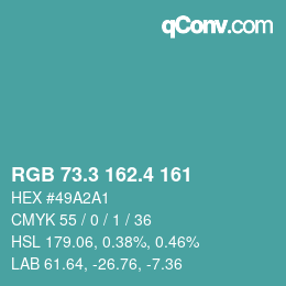 カラーコード: RGB 73.3 162.4 161 | qconv.com