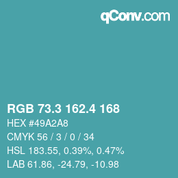カラーコード: RGB 73.3 162.4 168 | qconv.com