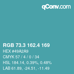 カラーコード: RGB 73.3 162.4 169 | qconv.com