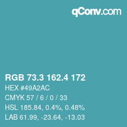 カラーコード: RGB 73.3 162.4 172 | qconv.com