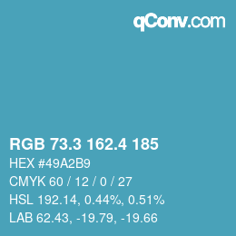 カラーコード: RGB 73.3 162.4 185 | qconv.com