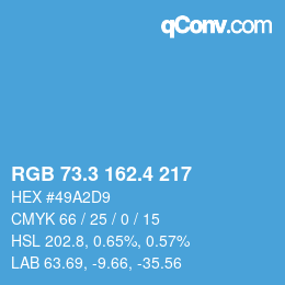 カラーコード: RGB 73.3 162.4 217 | qconv.com