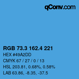 カラーコード: RGB 73.3 162.4 221 | qconv.com