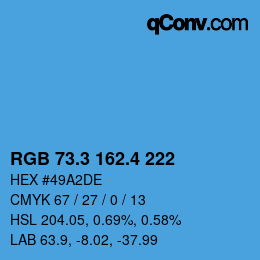カラーコード: RGB 73.3 162.4 222 | qconv.com