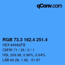 カラーコード: RGB 73.3 162.4 251.4 | qconv.com
