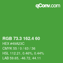 カラーコード: RGB 73.3 162.4 60 | qconv.com