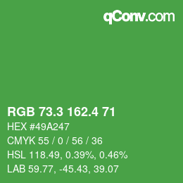 カラーコード: RGB 73.3 162.4 71 | qconv.com