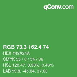 カラーコード: RGB 73.3 162.4 74 | qconv.com