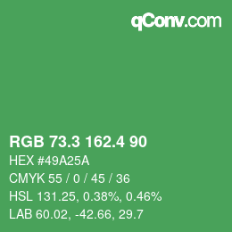 カラーコード: RGB 73.3 162.4 90 | qconv.com