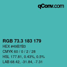 カラーコード: RGB 73.3 183 179 | qconv.com