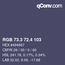 カラーコード: RGB 73.3 72.4 103 | qconv.com