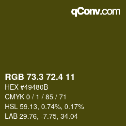 カラーコード: RGB 73.3 72.4 11 | qconv.com