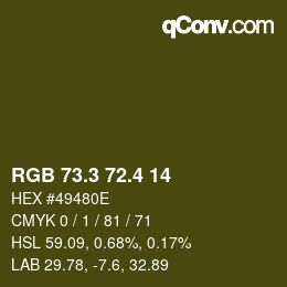 カラーコード: RGB 73.3 72.4 14 | qconv.com