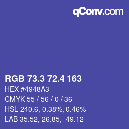 カラーコード: RGB 73.3 72.4 163 | qconv.com