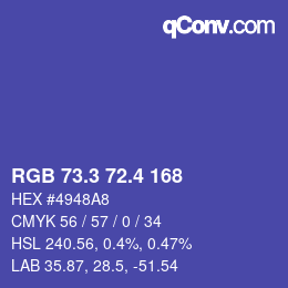 カラーコード: RGB 73.3 72.4 168 | qconv.com
