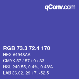 カラーコード: RGB 73.3 72.4 170 | qconv.com