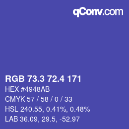 カラーコード: RGB 73.3 72.4 171 | qconv.com