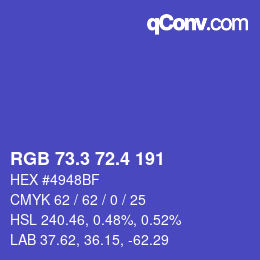 カラーコード: RGB 73.3 72.4 191 | qconv.com