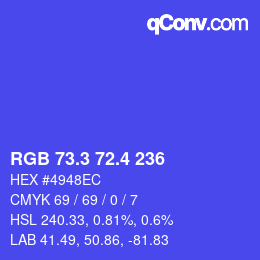 カラーコード: RGB 73.3 72.4 236 | qconv.com