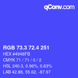カラーコード: RGB 73.3 72.4 251 | qconv.com