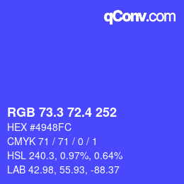 カラーコード: RGB 73.3 72.4 252 | qconv.com