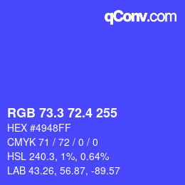 カラーコード: RGB 73.3 72.4 255 | qconv.com