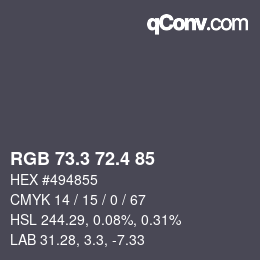 カラーコード: RGB 73.3 72.4 85 | qconv.com