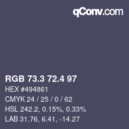 カラーコード: RGB 73.3 72.4 97 | qconv.com